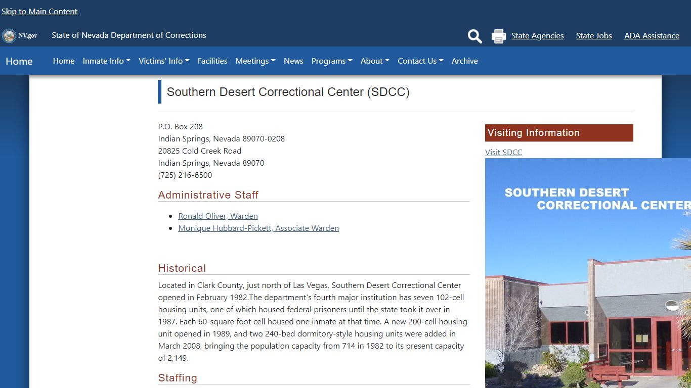 Southern Desert Correctional Center (SDCC) - Nevada Department of ...